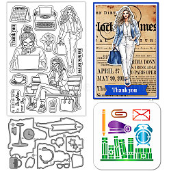 Woman Theme DIY Scrapbooking Tool Sets, including 1Pc Carbon Steel Cutting Dies Stencils, 1Pc PET Painting Stencils and 1Pc PVC Plastic Clear Stamps, Mixed Shapes(DIY-GL0003-266)