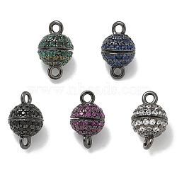 Rack Plating Round Brass Micro Pave Cubic Zirconia Magnetic Clasps, Long-Lasting Plated, Lead Free & Cadmium Free, Gunmetal, Mixed Color, 10x6mm, Hole: 1.5mm(KK-L224-070B)