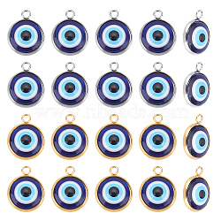 20Pcs 2 Colors Resin Pendants, with 304 Stainlesss Steel Settings, Black & Blue Evil Eye, Golden & Stainless Steel Color, 19.5x16x5.5mm, Hole: 2.4mm, 10pcs/color(RESI-AR0001-07)