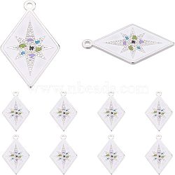 Nbeads 10Pcs 304 Stainless Steel Pendants, with Enamel, Stainless Steel Color, Rhombus with 8 Pointed Star, White, 25x14.5x1mm, Hole: 1.2mm(STAS-NB0001-28)