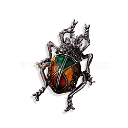 Beetle Rhinestone Enamel Pins, Insect Alloy Badge for Backpack Clothes, Platinum, Chocolate, 50x25mm(PW-WG7A582-04)