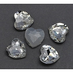 Glass Pointed Back Rhinestone, Mother's Day Gifts Making, Back Plated, Faceted, No hole, Heart, Clear, Size: about 14mm long, 14mm wide, 6mm thick(X-EGLA-R334)