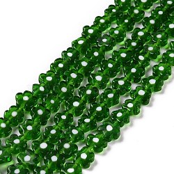 Handmade Millefiori Glass Bead Strands, Flower, Green, 6.4~9x3.2mm, Hole: 1mm, about 56pcs/Strand, 15.75''(40cm)(LAMP-J035-8mm-04)