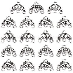 Tibetan Style Alloy Chandelier Component Links, Triangle with Flower, Antique Silver, 15x16x2mm, Hole: 2mm(FIND-YW0003-90)