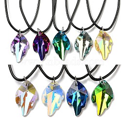 Waxed Cord Necklaces, K9 Glass Pendant Necklaces, Leaf, Mixed Color, 17.91 inch(45.5cm)(NJEW-P310-02P)