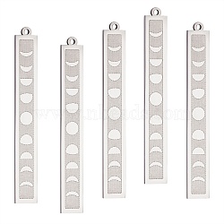 5Pcs 201 Stainless Steel Pendants, Laser Cut, Bar with Moon Phase, Stainless Steel Color, 45x6x1mm, Hole: 1.4mm(STAS-SZ0002-06P)