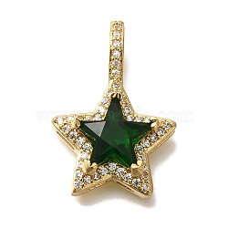 Brass Micro Pave Cubic Zirconia Pendants, Star Charms, Real 18K Gold Plated, 25.5x18x8mm, Hole: 6.5x4mm(KK-K389-045G)