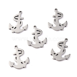 Tarnish Resistant 201 Stainless Steel Pendants, Laser Cut, Anchor, Stainless Steel Color, 18x13x1mm,Hole:1.40mm(STAS-N092-20)