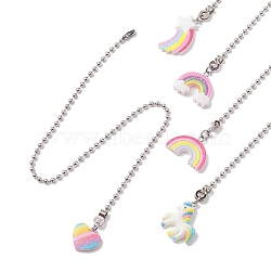 Resin Ceiling Fan Pull Chain Extenders, with Iron Ball Chains, Rainbow & Unicorn & Star & Heart, Mixed Shapes, 332~342mm, Pendant: 17~31.5x18.5~26.5x3.5~5mm(FIND-JF00128)
