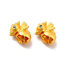 Rack Plating Alloy Enamel European Beads, Large Hole Beads, Cadmium Free & Lead Free, Matte Gold Color, Seahorse, Red, 12x7x9mm, Hole: 4mm(PALLOY-E006-12MG-02)