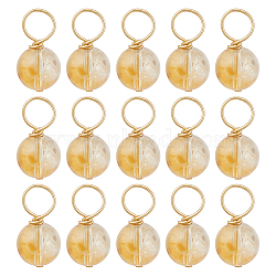 FINGERINSPIRE 16Pcs Natural Citrine Pendants, Round Charms with Golden Tone 304 Stainless Steel Loops, 16x8mm, Hole: 5mm(G-FG0001-07)