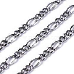 Gunmetal Iron Handmade Chains Figaro Chains Mother-Son Chains, Unwelded, with Spool, Mother link: 4.5x9mm, Son link: 4x5mm, 1mm thick, about 328.08 Feet(100m)/roll(CHSM030Y-B)