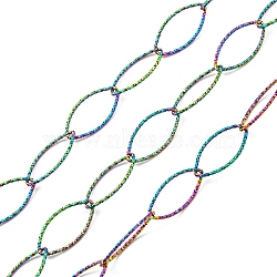 Ion Plating(IP) 304 Stainless Steel Textured Horse Eye Link Chains, Soldered, with Spool, Rainbow Color, 20x10x1mm, about 16.40 Feet(5m)/Roll(CHS-I020-01A-RC)