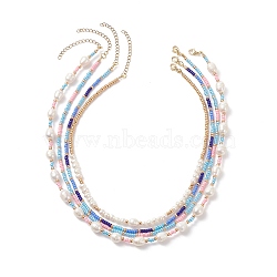 4Pcs 4 Style Natural Pearl & Glass Seed Beaded Necklaces Set, Stackable Necklaces for Women, Mixed Color, 14.96~18.50 inch(38~47cm), 1Pc/style(NJEW-JN04080)