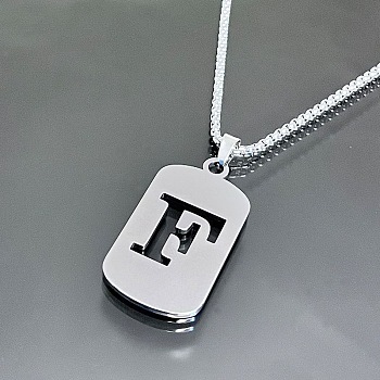 Titanium Steel Box Chain Necklaces, Rectangle with Letter Pendant Necklaces 