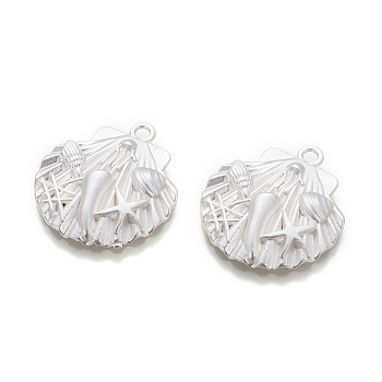 Alloy Pendants, Long-Lasting Plated, Scallop Shell Shape, Matte Silver, 28x25.5x4.5mm, Hole: 2.5mm