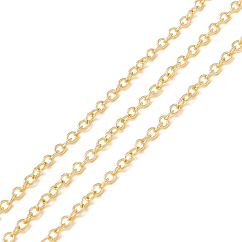 Brass Cable Chains, Long-Lasting Plated, Soldered, with Spool, Cadmium Free & Lead Free, Real 18K Gold Plated, 2.5x2x0.4mm