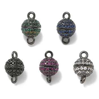 Rack Plating Round Brass Micro Pave Cubic Zirconia Magnetic Clasps, Long-Lasting Plated, Lead Free & Cadmium Free, Gunmetal, Mixed Color, 10x6mm, Hole: 1.5mm