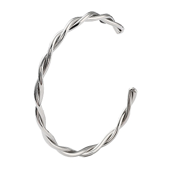 304 Stainless Steel Twisted Rope Cuff Bangles for Women, Stainless Steel Color, 1/8 inch(0.4cm), Inner Diameter: 2-1/4 inch(5.55cm)