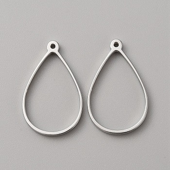 304 Stainless Steel Open Back Bezel Pendants, For DIY UV Resin, Epoxy Resin, Pressed Flower Jewelry, Stainless Steel Color, Teardrop, 31.5x20x3mm, Hole: 1.6mm, Inner Diameter: 26x17.5mm