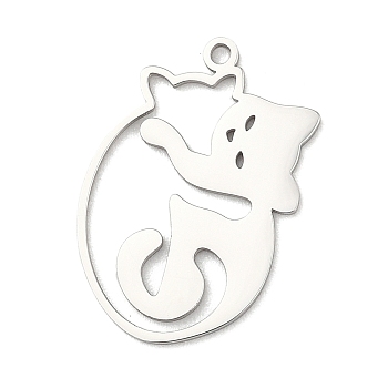 Non-Tarnish 304 Stainless Steel Pendants, Laser Cut, Hug Cat Charm, Stainless Steel Color, 25x17x1mm, Hole: 1.4mm