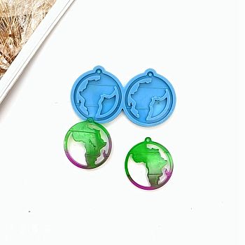 Flat Round with Africa Map DIY Pendant Silicone Molds, Resin Casting Molds, For UV Resin, Epoxy Resin Jewelry Making, Deep Sky Blue, 45x82x5mm, Hole: 2mm