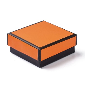 Paper Jewelry Set Boxes, with Black Sponge, for Necklaces and Earring, Square, Orange, 7.2x7.3x3.1cm