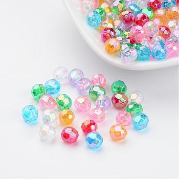 AB Color Transparent Acrylic Faceted Round Beads, Mixed Color, 6mm, Hole: 1mm