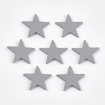 Painted Natural Wood Beads, Half Drilled, Star, Light Grey, 35~36x38x4mm, Half Hole: 1.2mm