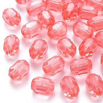 Transparent Acrylic Beads, Oval, Faceted, Light Coral, 14x10x10mm, Hole: 2mm, about 377pcs/500g