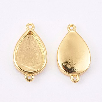Brass Cabochon Connector Settings, Plain Edge Bezel Cups, Long-Lasting Plated, teardrop, Golden, Tray: 12x8.5mm, 18.5x10.5x3.5mm, Hole: 0.8mm