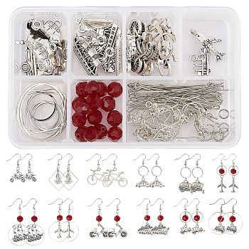 DIY Vehicle Themed Earring Making Kits, Including Alloy Pendants, Brass Linking Rings & Earring Hooks & Jump Ring, Glass Beads, Antique Silver & Platinum