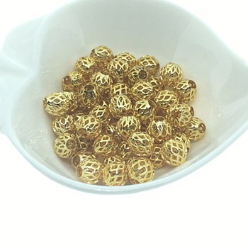 Brass Hollow Beads, Long-Lasting Plated, Round, Real 18K Gold Plated, 3/8 inch(8mm)