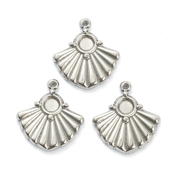 304 Stainless Steel Pendant Cabochon Settings, Fan, Stainless Steel Color, Tray: 4mm, 19x18x2.5mm, Hole: 1mm