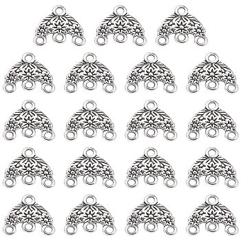 Tibetan Style Alloy Chandelier Component Links, Triangle with Flower, Antique Silver, 15x16x2mm, Hole: 2mm