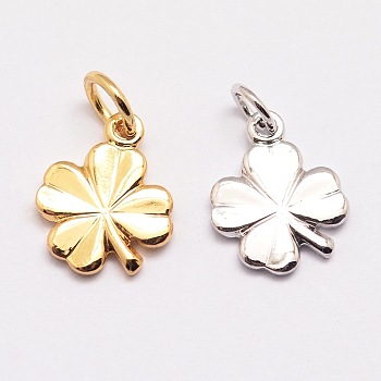 Brass Charms, Clover, Cadmium Free & Nickel Free & Lead Free, Mixed Color, 11x9x1mm, Hole: 3mm