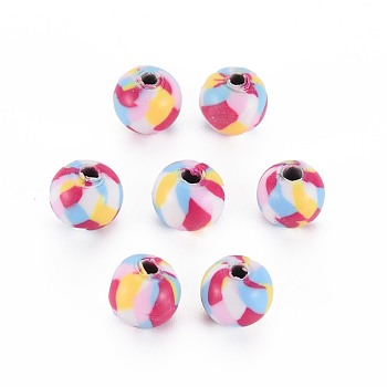 Handmade Polymer Clay Beads, for DIY Jewelry Crafts Supplies, Round, Cerise, 8.5~9x8mm, Hole: 1.8mm