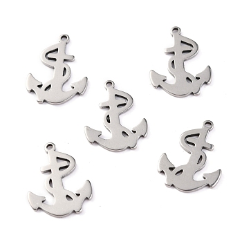 201 Stainless Steel Pendants, Laser Cut, Anchor, Stainless Steel Color, 18x13x1mm,Hole:1.40mm