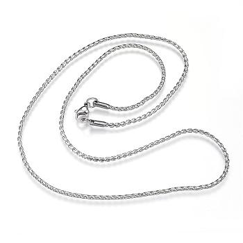 304 Stainless Steel Twisted Chain Necklaces, with Lobster Claw Clasps, Stainless Steel Color, 19.7 inch(50cm), 2mm