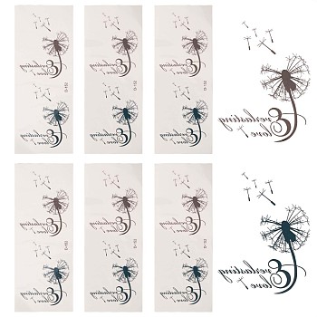 Dandelion Temporary Tattoos, Tiny Tattoo Stickers, Waterproof 3D Plant Tattoo for Arm Hand Leg Decoration, With Word, Mixed Color, 60x150mm
