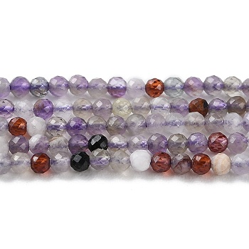 Natural Amethyst & Natural Garnet & Natural Black Stone Beads Strands, Faceted, Round, 2mm, Hole: 0.6mm, about 181pcs/strand, 14.84 inch(37.7cm)