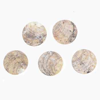 Natural Akoya Shell Links, Mother of Pearl Shell, Flat Round, Camel, 25x2mm, Hole: 1.8mm