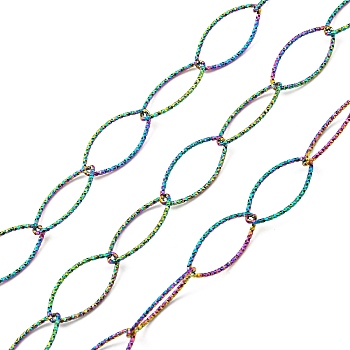Ion Plating(IP) 304 Stainless Steel Textured Horse Eye Link Chains, Soldered, with Spool, Rainbow Color, 20x10x1mm, about 16.40 Feet(5m)/Roll