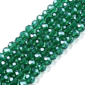 Electroplate Glass Beads Strands, Pearl Luster Plated, Faceted, Rondelle, Green, 4x3mm, Hole: 0.4mm, about 113~115pcs/strand, 41~41.5cm