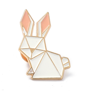 Origami Rabbit Enamel Pin, Alloy Enamel Brooch for Backpack Clothing, Golden, White, 31.5x23x9.5mm