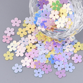 Ornament Accessories, PVC Plastic Paillette/Sequins Beads, Flower, Mixed Color, 7x7x0.4mm, Hole: 1.2mm, about 900pcs/bag