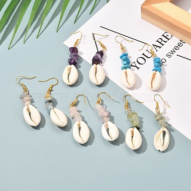 Natural Cowrie Shell Beads Dangle Earrings(EJEW-JE04642)-3