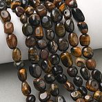 Dyed Natural Yellow and Blue Tiger Eye Beads Strands, Dyed, Tumbled Stone, Nuggets, 6~13x5~8x4~8mm, Hole: 0.7mm, about 17~22pcs/strand, 6.89~7.09 inch(17.5~18cm)(G-C286-A11)