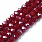 Electroplate Glass Beads Strands, Pearl Luster Plated, Faceted, Rondelle, Dark Red, 2.3~2.7x2mm, Hole: 0.4mm, about 135~140pcs/strand, 26~27cm(EGLA-A034-P1mm-A13)
