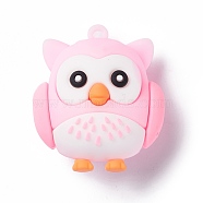 PVC Cartoon Owl Doll Pendants, for Keychains, Pink, 43x37x26mm, Hole: 3mm(KY-C008-04B)